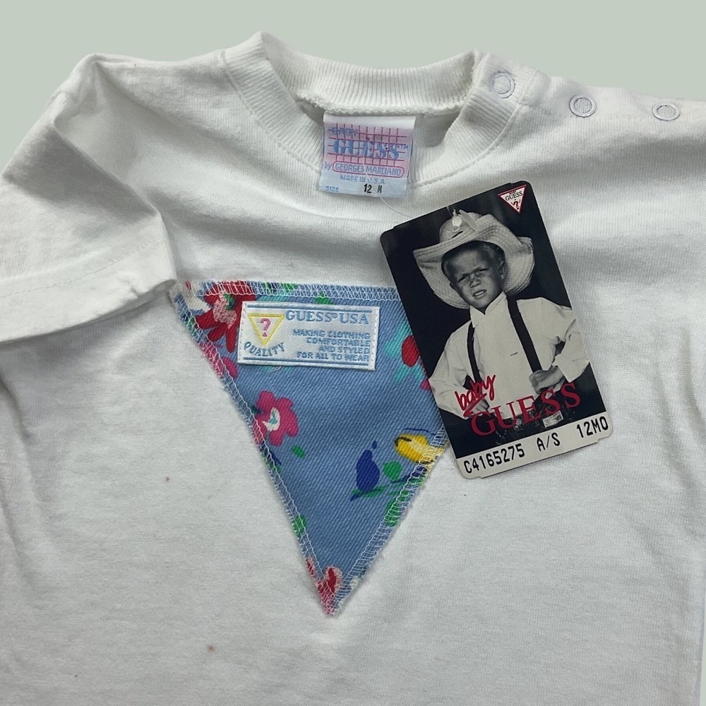 Baby Guess Georges Marciano 12M T-Shirt‎ White Floral Patch USA NWT 4083 Vintage